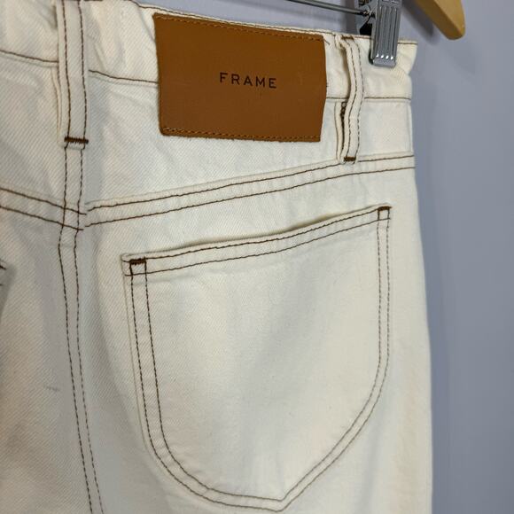 Frame Le Italien Straight Jeans High Rise Cream Rigid Denim Cream Preppy Sz 25 - Picture 10 of 15